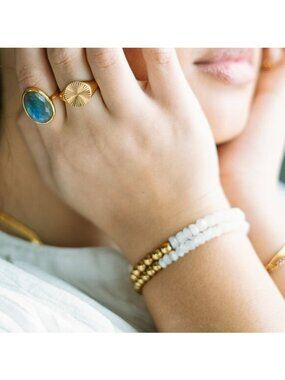 Moonstone Beaded Bracelets half Gold Beads WATERPROOF Stacking Bracelets